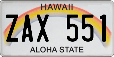 HI license plate ZAX551