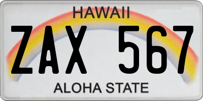 HI license plate ZAX567