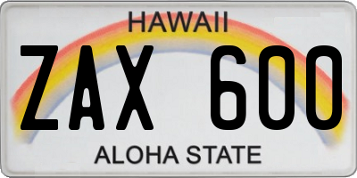 HI license plate ZAX600