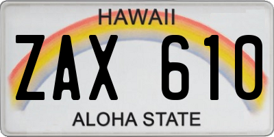 HI license plate ZAX610