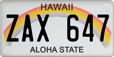 HI license plate ZAX647