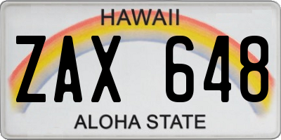 HI license plate ZAX648