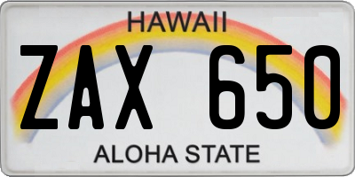HI license plate ZAX650