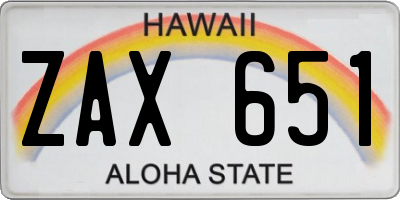 HI license plate ZAX651