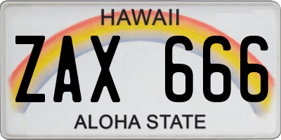 HI license plate ZAX666