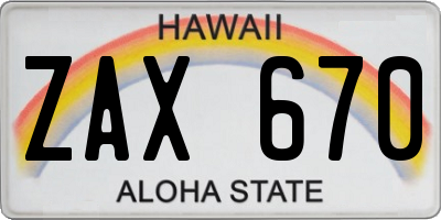 HI license plate ZAX670