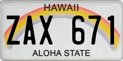 HI license plate ZAX671