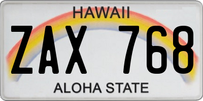 HI license plate ZAX768