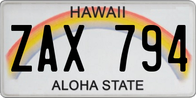 HI license plate ZAX794