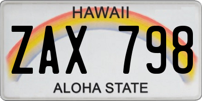HI license plate ZAX798