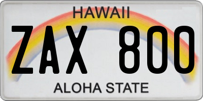 HI license plate ZAX800