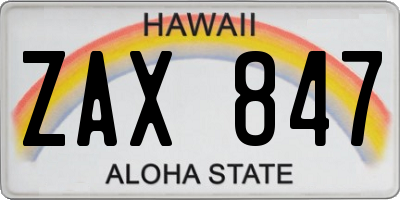 HI license plate ZAX847