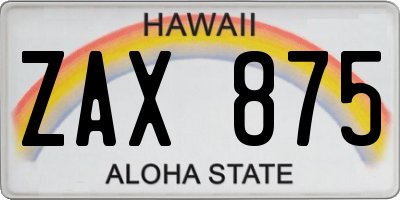 HI license plate ZAX875