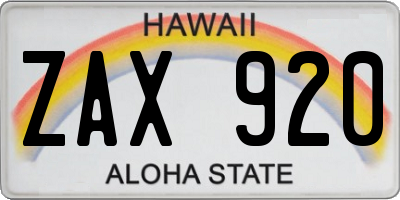HI license plate ZAX920