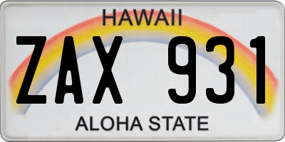 HI license plate ZAX931
