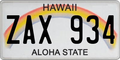 HI license plate ZAX934