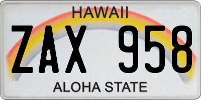 HI license plate ZAX958