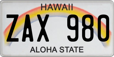HI license plate ZAX980