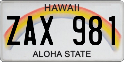 HI license plate ZAX981