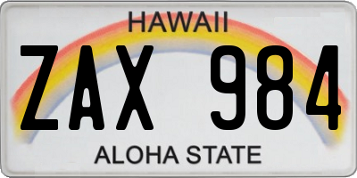 HI license plate ZAX984