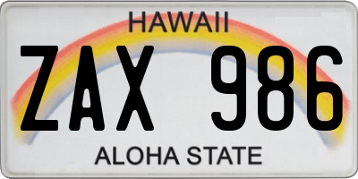 HI license plate ZAX986