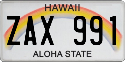 HI license plate ZAX991