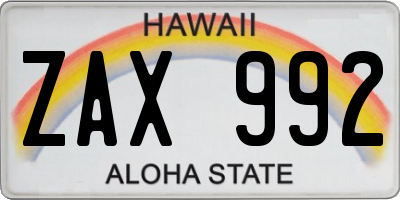 HI license plate ZAX992