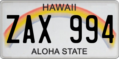 HI license plate ZAX994