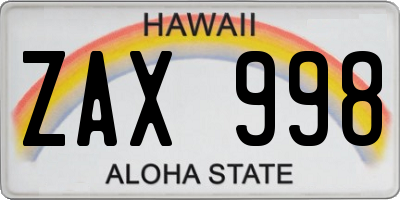 HI license plate ZAX998