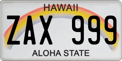 HI license plate ZAX999