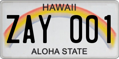 HI license plate ZAY001