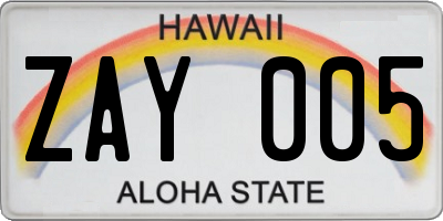 HI license plate ZAY005