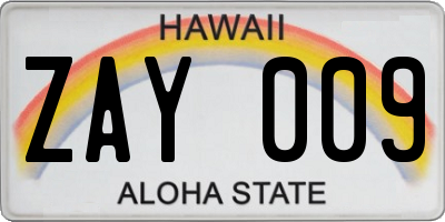 HI license plate ZAY009