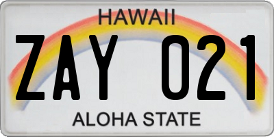 HI license plate ZAY021
