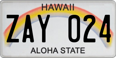 HI license plate ZAY024