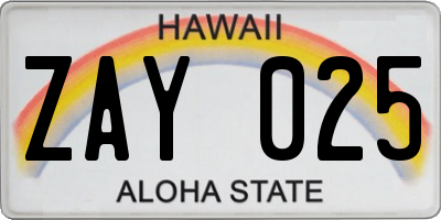 HI license plate ZAY025