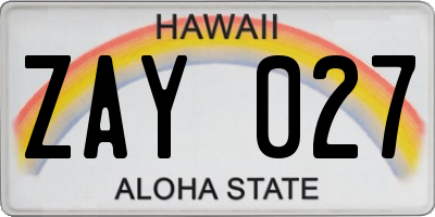 HI license plate ZAY027