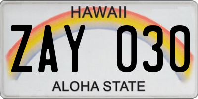 HI license plate ZAY030