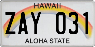 HI license plate ZAY031