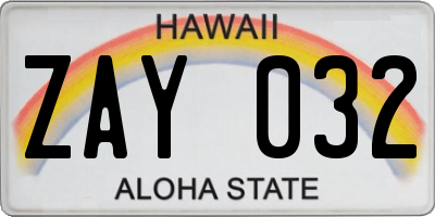 HI license plate ZAY032