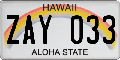 HI license plate ZAY033
