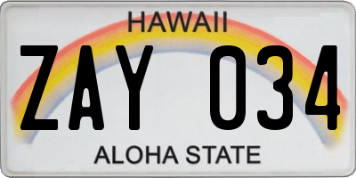 HI license plate ZAY034