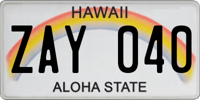 HI license plate ZAY040