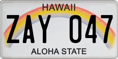 HI license plate ZAY047