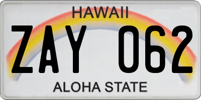HI license plate ZAY062