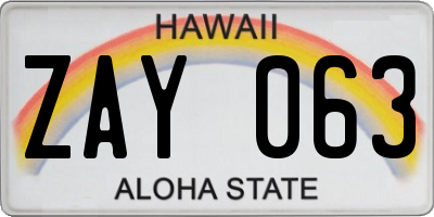 HI license plate ZAY063