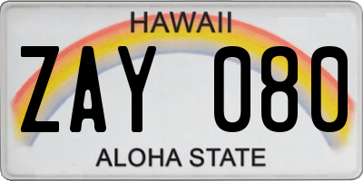 HI license plate ZAY080