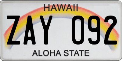 HI license plate ZAY092