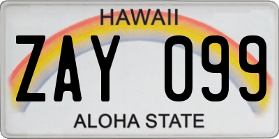 HI license plate ZAY099