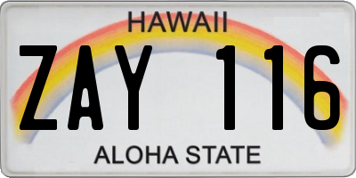 HI license plate ZAY116